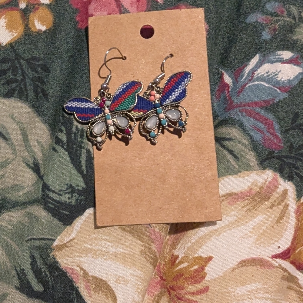 Blue and Purple Butterfly Dangle Earrings